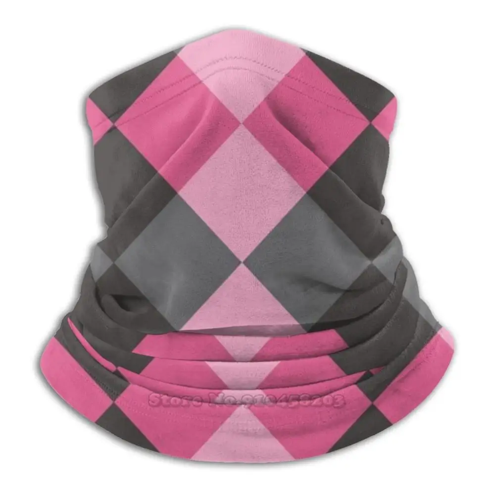 Black And Pink Argyle Design Microfiber Neck Warmer Bandana Scarf Face Mask Abstract Backdrop Background Checked |
