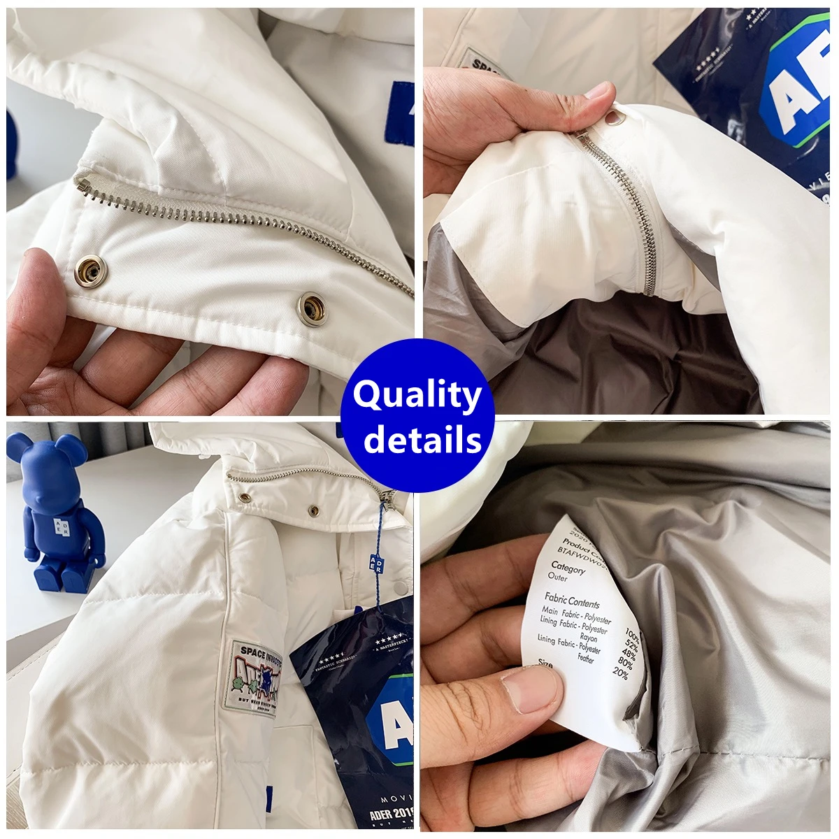 ADER autumn winter new down jacket high quality 1:1 Korean fashion simple Adererror warm mid-length hooded unisex loose jacket