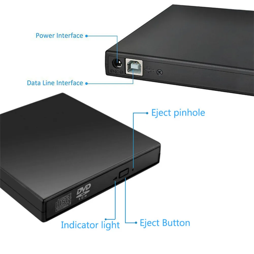YiYaYo Внешний DVD rom Оптический привод USB 2,0 CD/dvd-rom CD-RW плеер горелка тонкий портативный ридер рекордер portátil для ноутбука