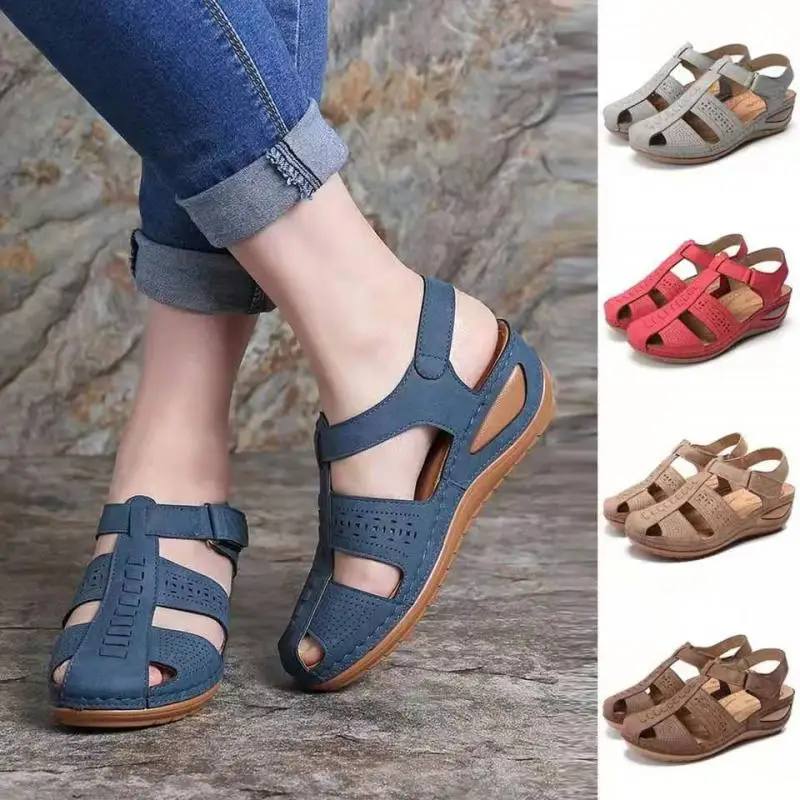 

women Shoes Sandals women 2021 Summer sandals female solid Black Girls Comfort New Fashion Fretwork hook loop
