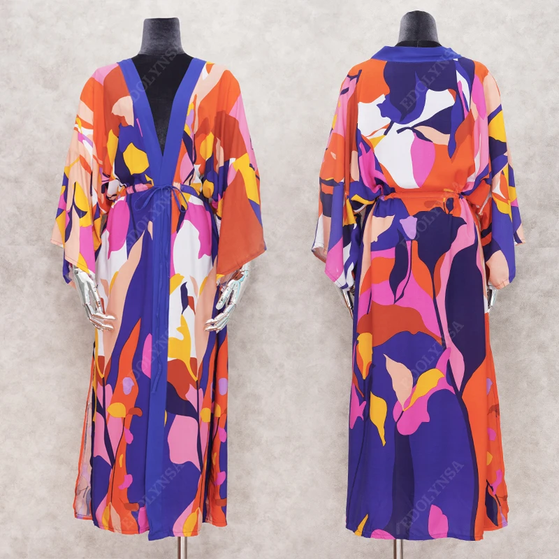 Женское пляжное платье с V образным вырезом открытое кимоно из хлопка высокой