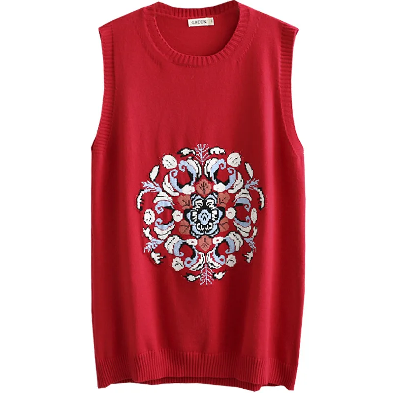 New ladies autumn winter plus size sweater knit tank tops for women large sleeveless loose black print vest 3XL 4XL 5XL | Женская одежда