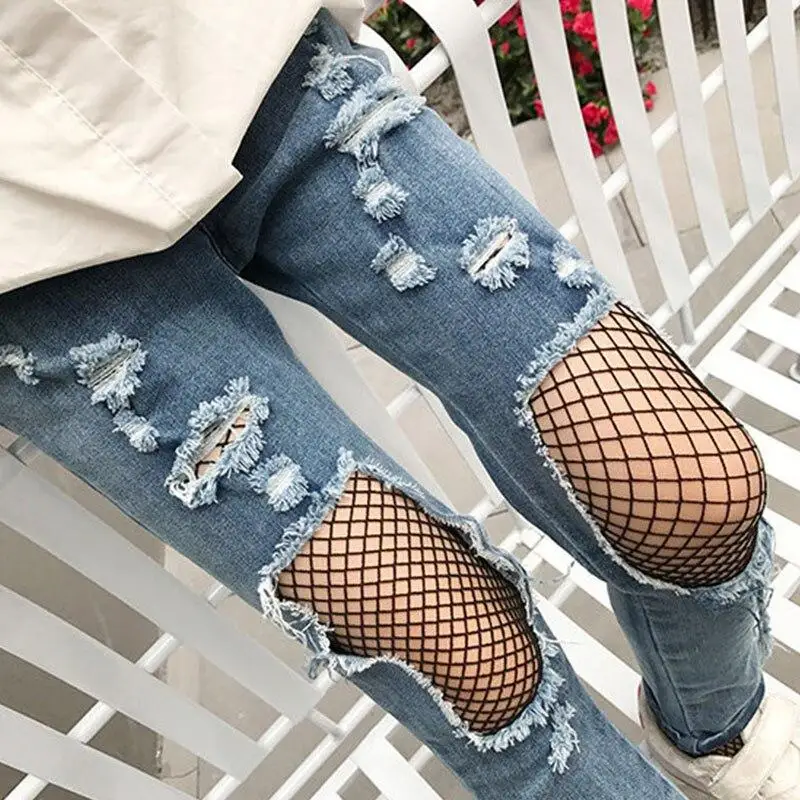 Medias de malla de encaje para ni&ntilde;as, pantis de rejilla a la moda, color negro, para verano-3