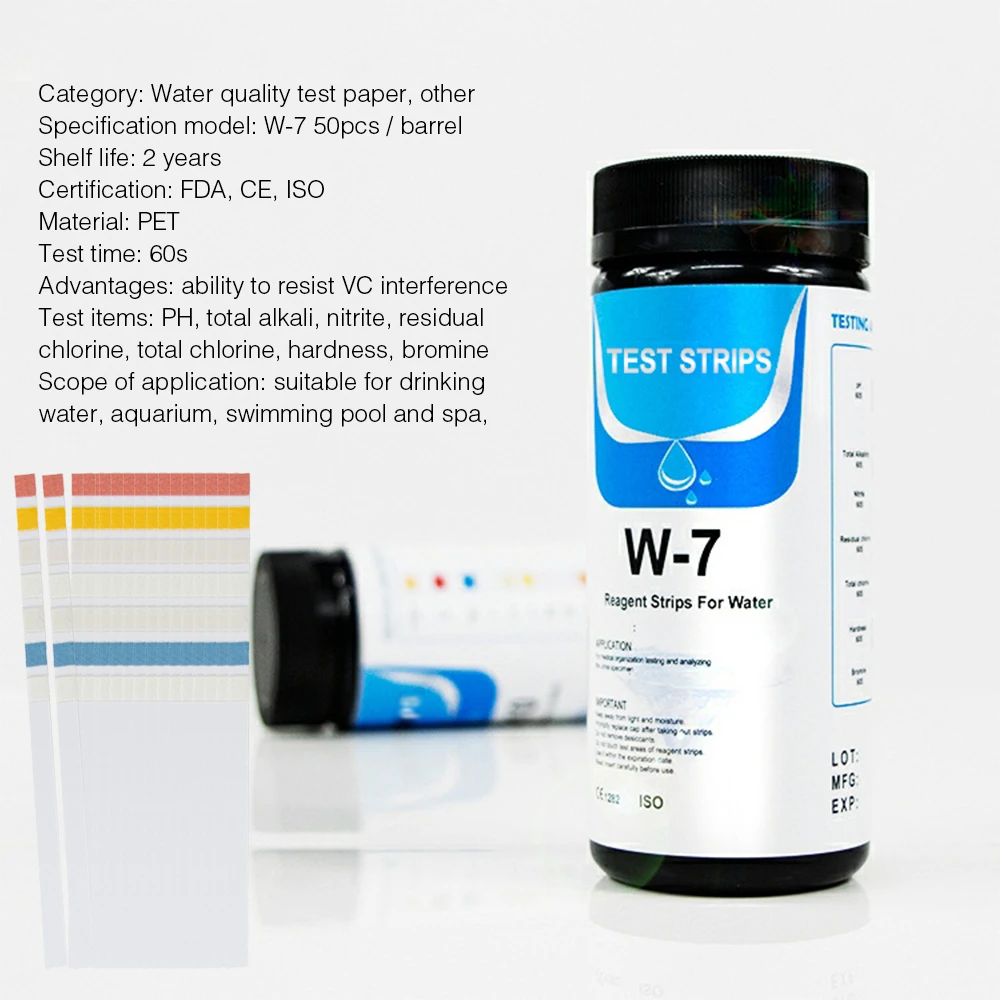 Тест полоска для аквариума 7 в 1 тест кислотности и щелочности PH KH GH нитрата