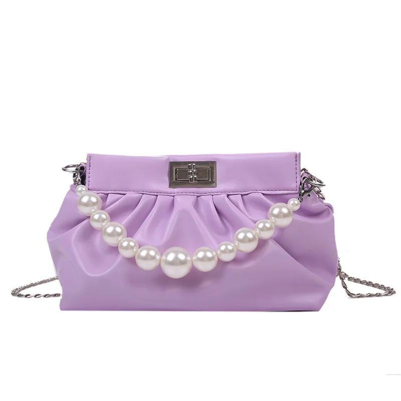

Small pearl chain clouds small new small fragrant wind soft leather pleat shoulder slung armpit bag
