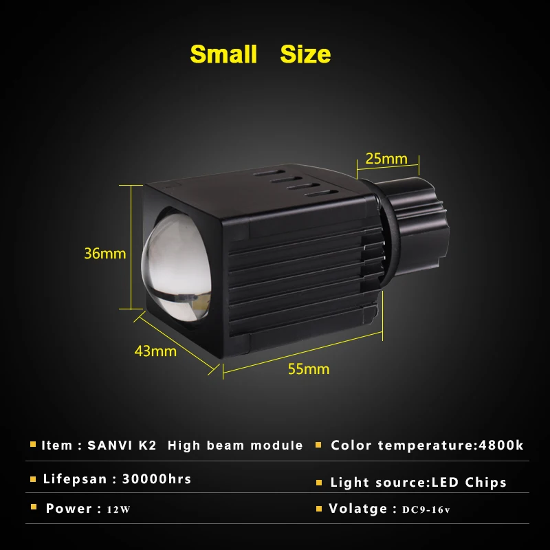 SANVI 2 шт. дальнего света светодиодный объектив проектора головной светильник 12V 12W