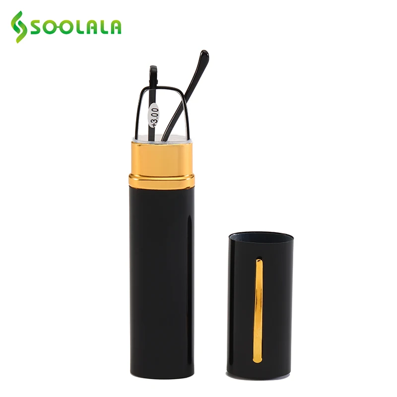 

SOOLALA Mini Tube Case Portable Unisex Presbyopic Reading Glasses Women Men Alloy Container Presbyopia Pen Eyeglasses with Box