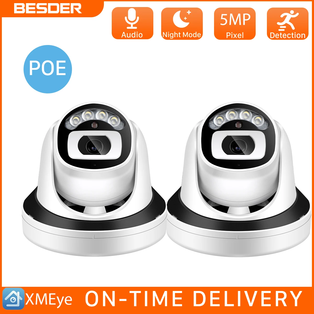 BESDER 2-Pack 5MP 3MP 2MP HD Audio 48V POE IP-камера ИК / цветное ночное видение 2 8 мм широкоугольная