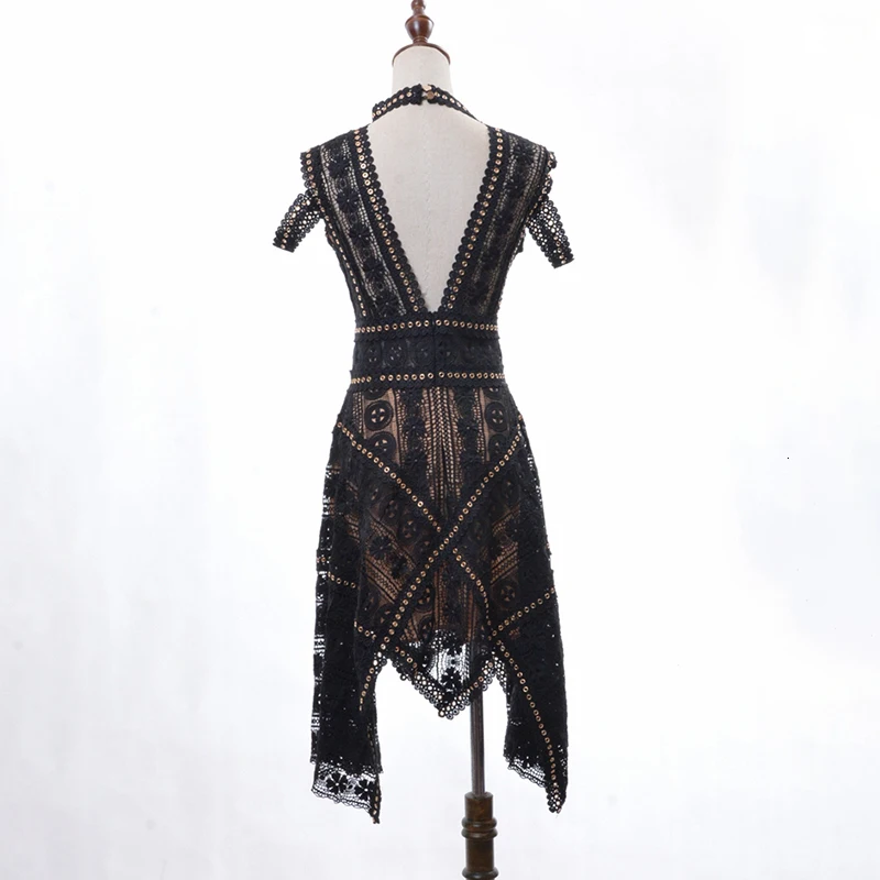 TWOTWINSTYLE Hollow Out Dress Women Summer V Neck Sleeveless Backless Tunic High Waist Asymmetrical Party Dresses Female