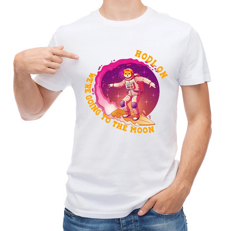 

TEEHUB Shiba Inu To The Moon Men's T Shirt Funny Hold On Doge Killer printed T-shirt Short Sleeve Casual Tops Fashion Boy Tees