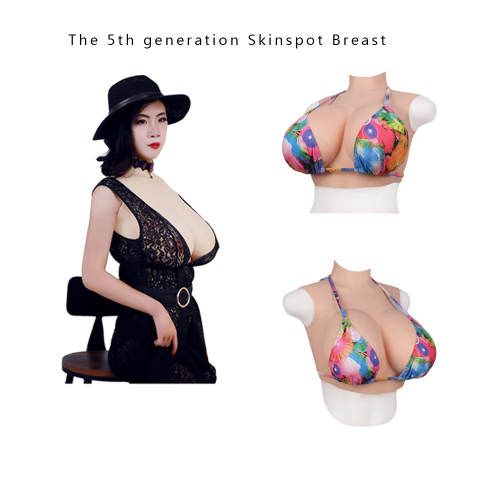 5th Generation Silicone/Cotton Breast Forms Realistic Breastplate High Collar Crossdressing Skinspot Transgender Cosplay |