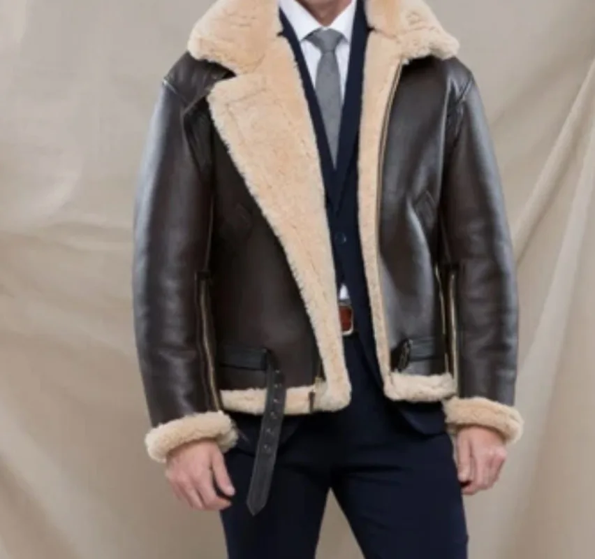 

Autumn Winter Zipper Belt Cross Leisure Flight Jacket Leather Jacket