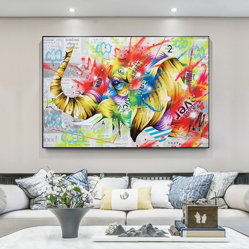 

Graffiti Elephant Art Canvas Painting Abstract Animal Poster and Print Wall Art Picture Cuadros Living Room Home Decor Paintings