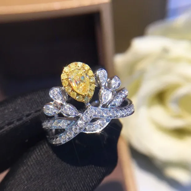 Кольцо с натуральным бриллиантом 18K золото чистое красивое кольцо драгоценными