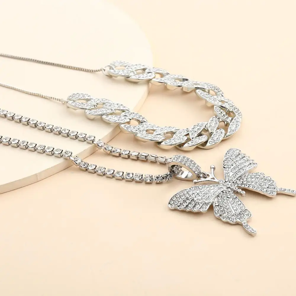 

Stonefans Rhinestone Tennis Butterfly Necklace Charm Choker for Women Iced Out Cuban Link Chain Butterfly Pendant Necklace