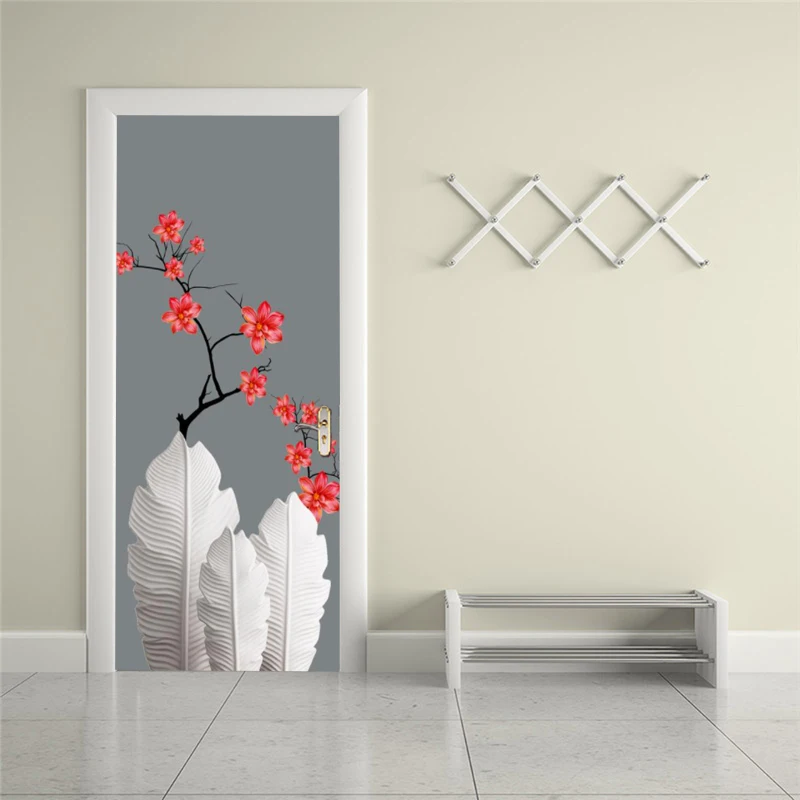 

Self-adhesive flower abstract flower leaf art door sticker home decoration door cover wall sticker mural porch wallpaper poster
