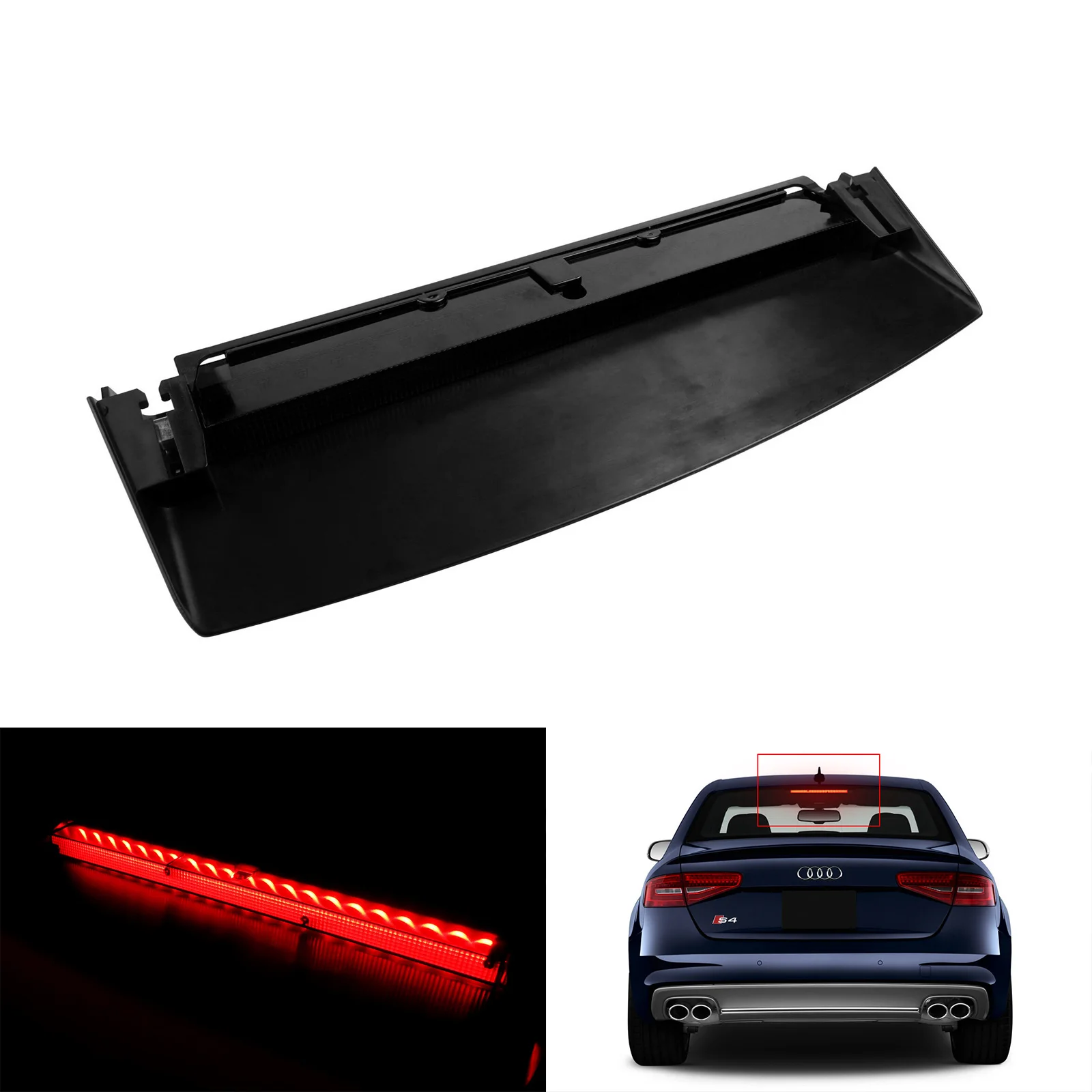 

ANGRONG For Audi A4 S4 B8 Saloon 2007-15 Rear High Level Third LED Brake Stop Light Black Lens Red
