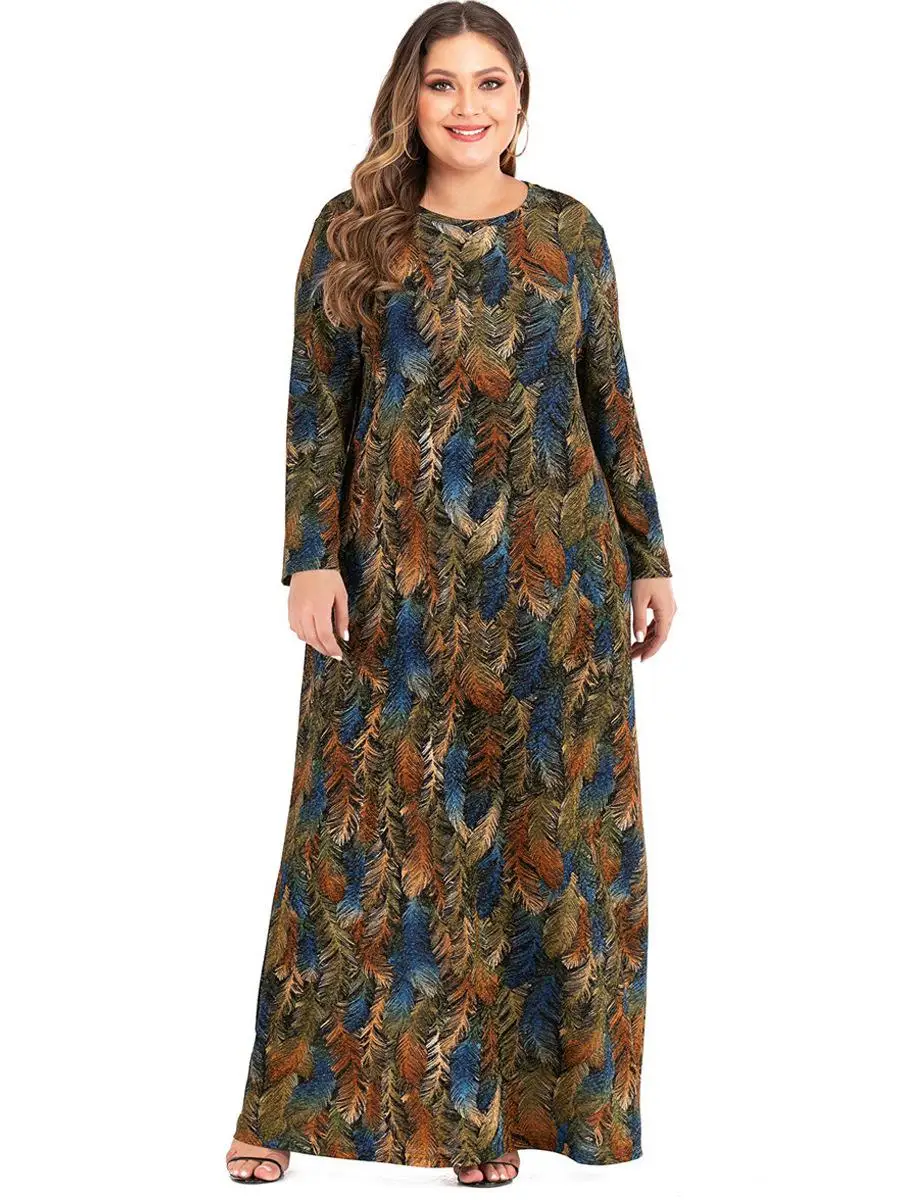 

4xl 5xl big size print long maxi dress bohemian plus size women dress long sleeve winter dress large size Muslim robe femme