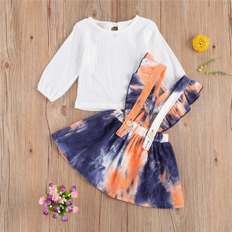 

Newborn Baby Girls Clothes Autumn Winter Long Sleeve Ruffles Cotton Tops T-shirt+Sling Lovely Tie Dyeing Skirts Princess Outfits