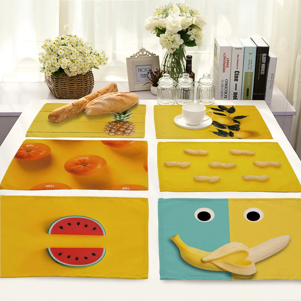 

Fashion Fruit Elements Dinner Table Mat Cotton Linen Art Placemat for Dining Table Drink Coasters Bowl Pad Kitchen Accessories