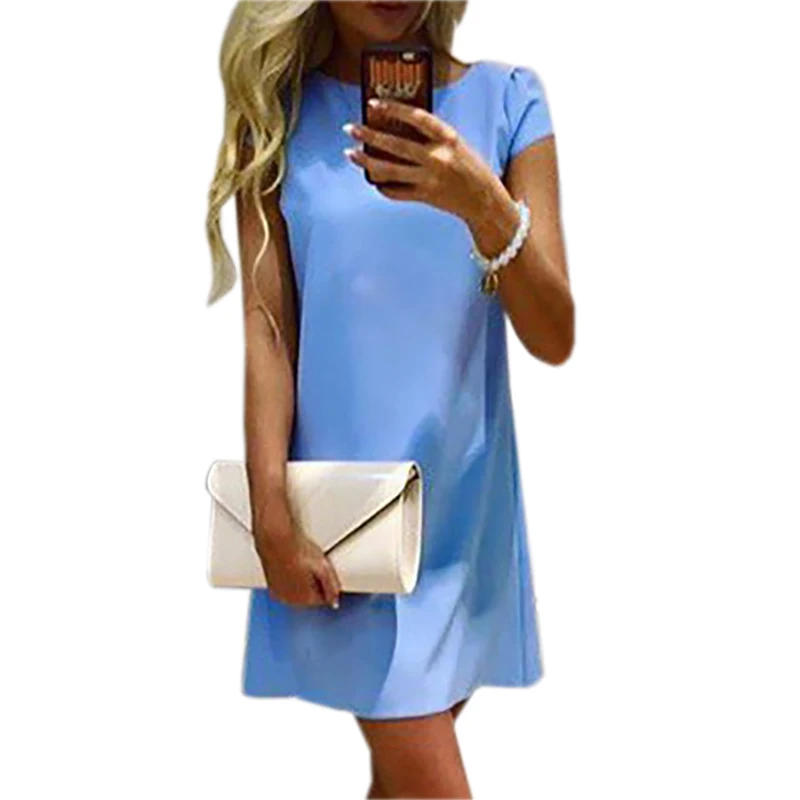 

Boho Elegant Casual Women Dress Sleeveless O-neck Loose Sexy Mini Dresses Summer Backless Solid Work Office Dress Overalls GV561