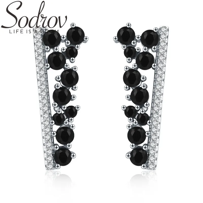Женские серьги из серебра 2019 пробы с черной шпинелью|Серьги-гвоздики| |