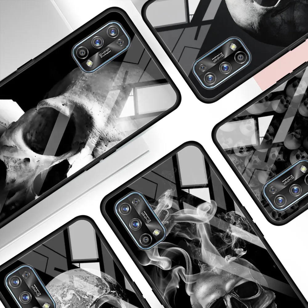 

Case For Oppo A9 2020 Find X2 Lite A52 Phone Capa For Realme 6 7 5 Pro 7i C3 XT Tempered Glass Cover Grim Reaper Skull Skeleton