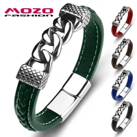 hot retro new men bracelet genuine leather stainless steel charm bracelet women high quality fashion jewelry bangles green