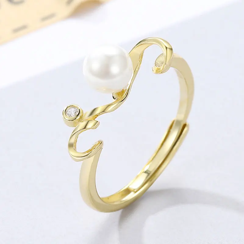 

Round Shape Pearl Rings for Women 2021 New Fashion Jewelry Adjustable Irregular Gold White Two Color Sweet Gift Lady Female
