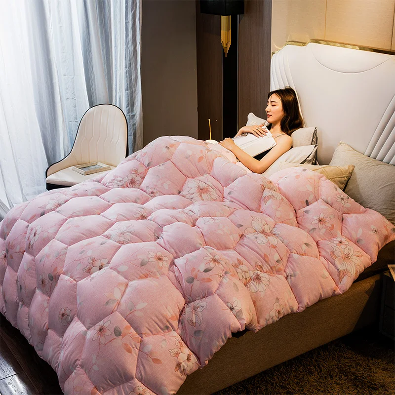 

SF 3D Flower Print Down Quilt Home Textiles 4 Seasons Down Duvet Exquisite Fluffy Thick Winter Bedding Warm Cotton Feather Quilt