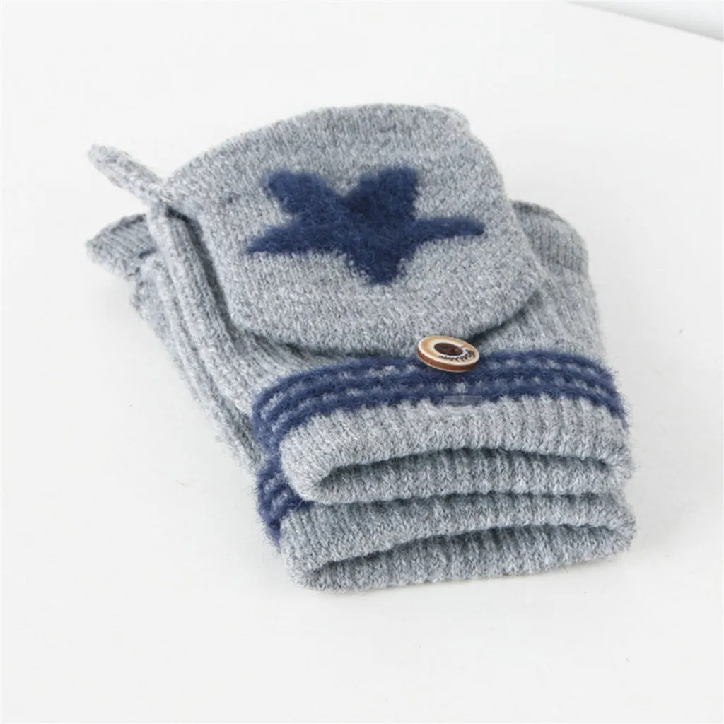 Варежки детские теплые вязаные с откидным верхом синие для малышей детей Зимняя |