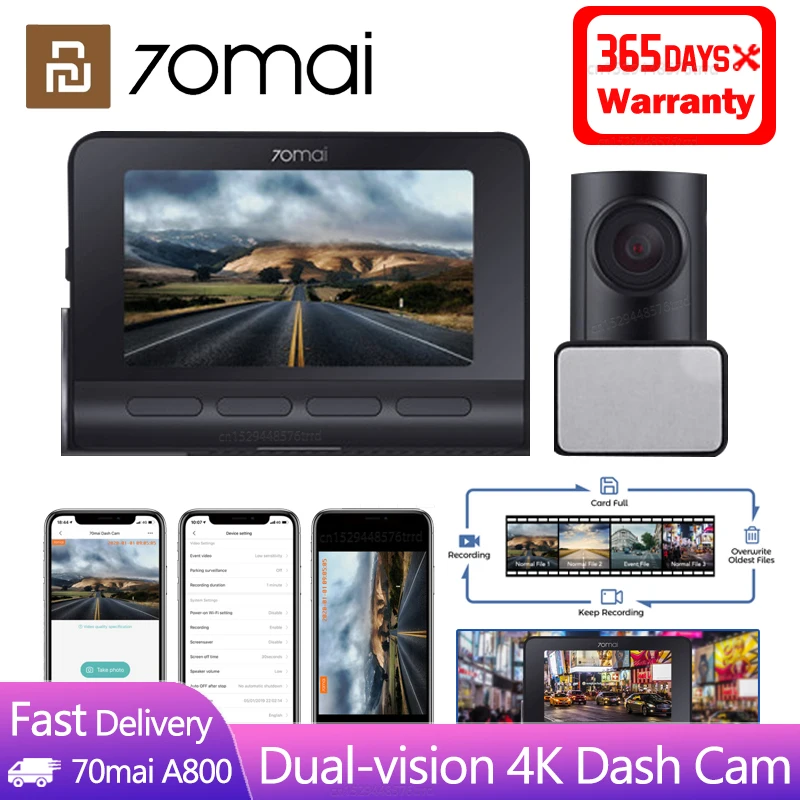 70mai A800 Dual vision 4K Dash Cam FCW система GPS встроенный 140 ° FOV 3 дюймовый HD экран|Смарт-гаджеты|