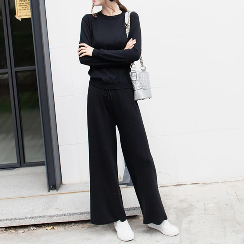 2019 Женский комплект из двух предметов свитер вязаный спортивный костюм