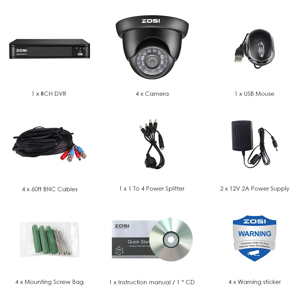ZOSI 8CH CCTV система 8CH сеть TVI DVR с 1 ТБ HDD 4 шт. 1280TVL IR Всепогодная система камер домашней безопасности комплекты видеонаблюдения