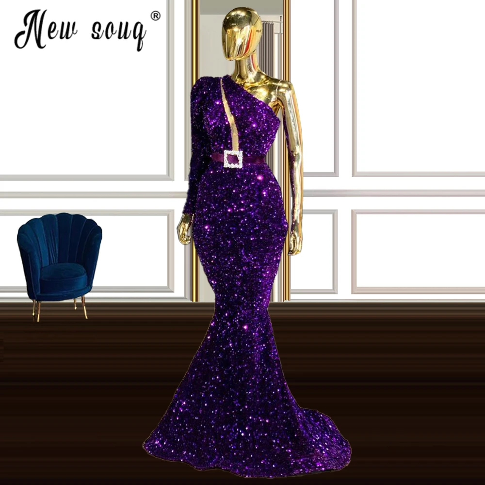 

Блестящее фиолетовое вечернее платье на одно плечо, платья для матери невесты, вечерние платья с блестками и юбкой-годе, платье для вечеринк...