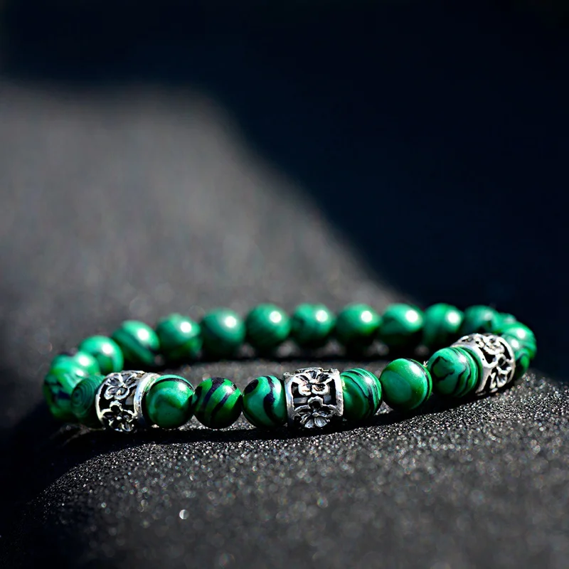 Этнический очаровательный малахитовые каменные бусы браслет в форме цветка для