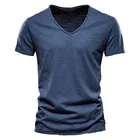 Футболка мужская с V-образным вырезом, брендовая приталенная Однотонная рубашка из 100% хлопка, с коротким рукавом