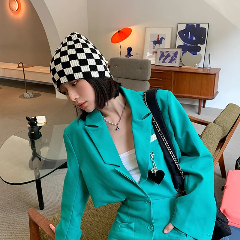 

шапка Winter Hat for Woman New Beanies Knitted Checkerboard Plaid lattice Hat Girls Autumn Female Beanie Caps Warmer Bonnet