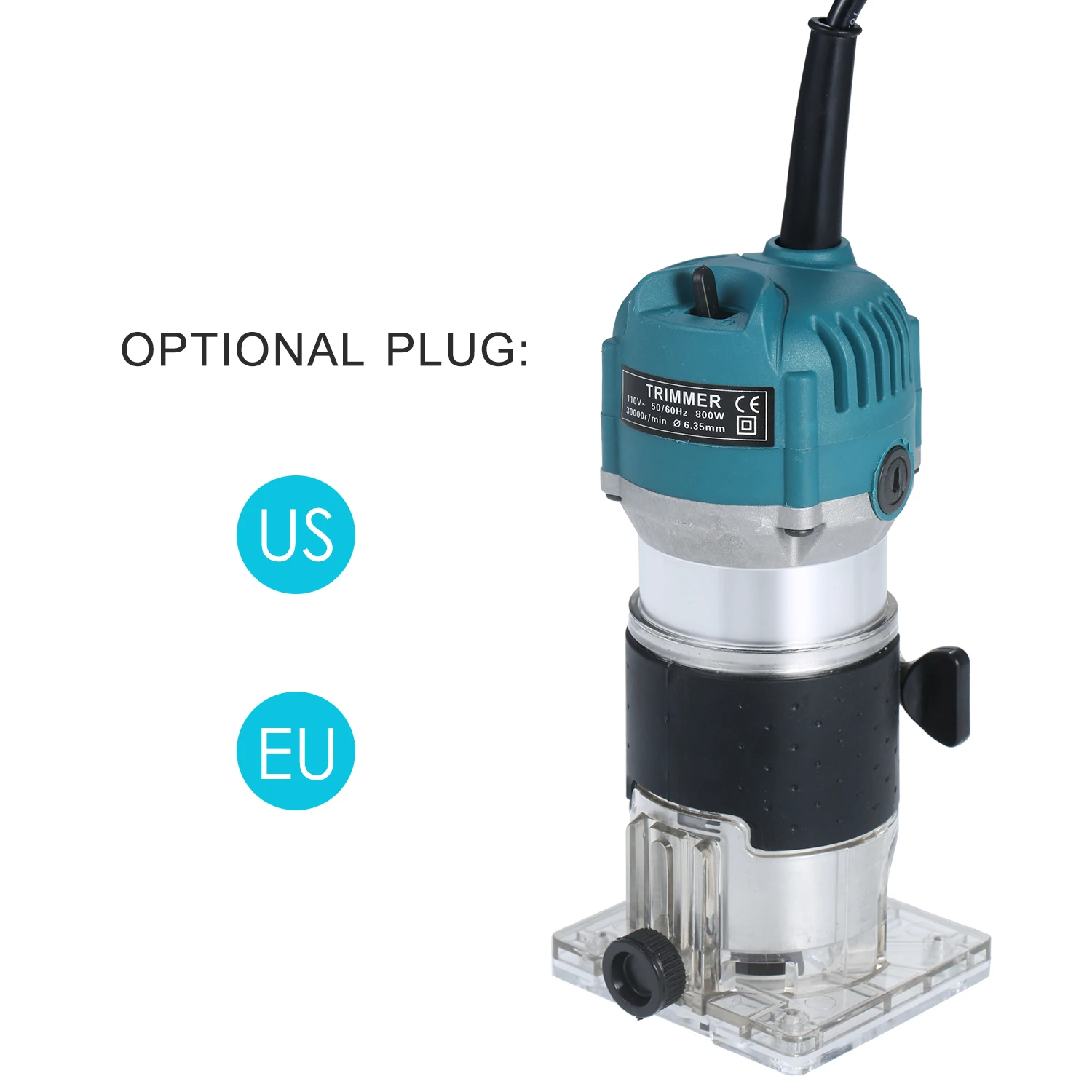 

110V/220V 800W Trim Router 30000r/min with Transparent Base Edge Guide Wood Laminate Electric Trimmer Compact Palm Router Corded