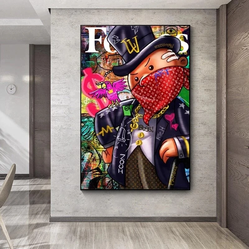

Artwork Poster Masked Monopoly Time Is Money Wall Art Canvas Prints Modern Painting Wall Picture for Living Room Home Decoration