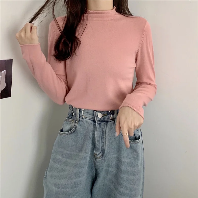 Новый стиль для осени/зимы 2020 однотонный джемпер с высоким воротником свитер