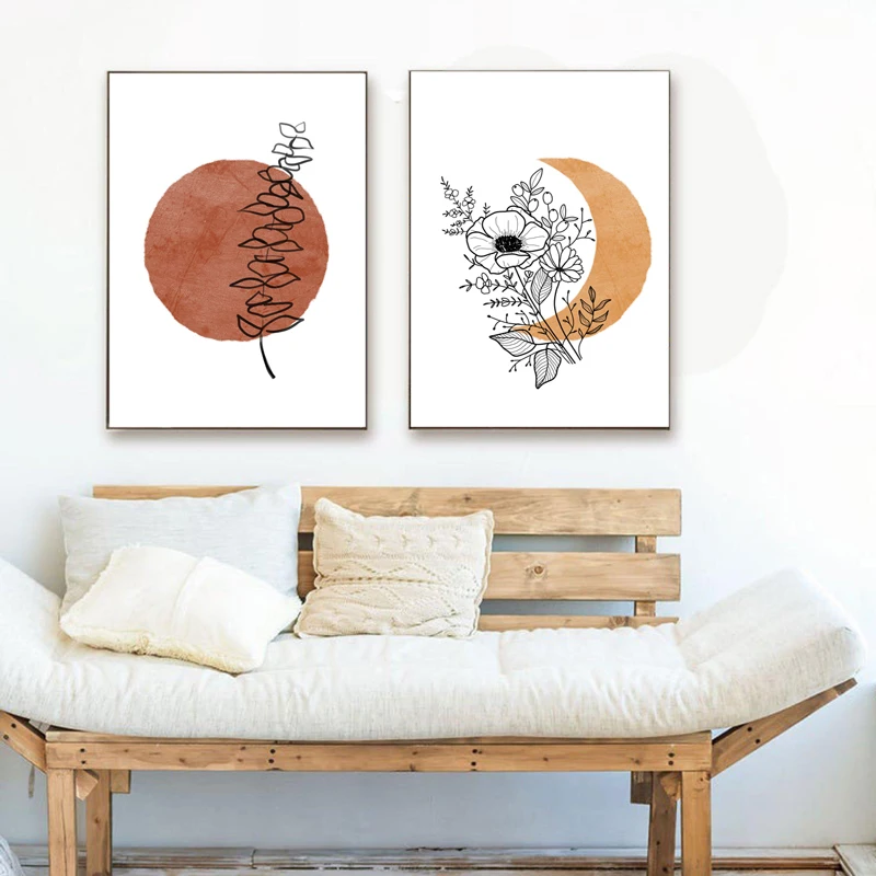 

Terracotta Sun and Moon Boho AbstractCanvas Painting Wall Art Nordic Posters and Prints Wall Pictures for Living Kids Room Decor