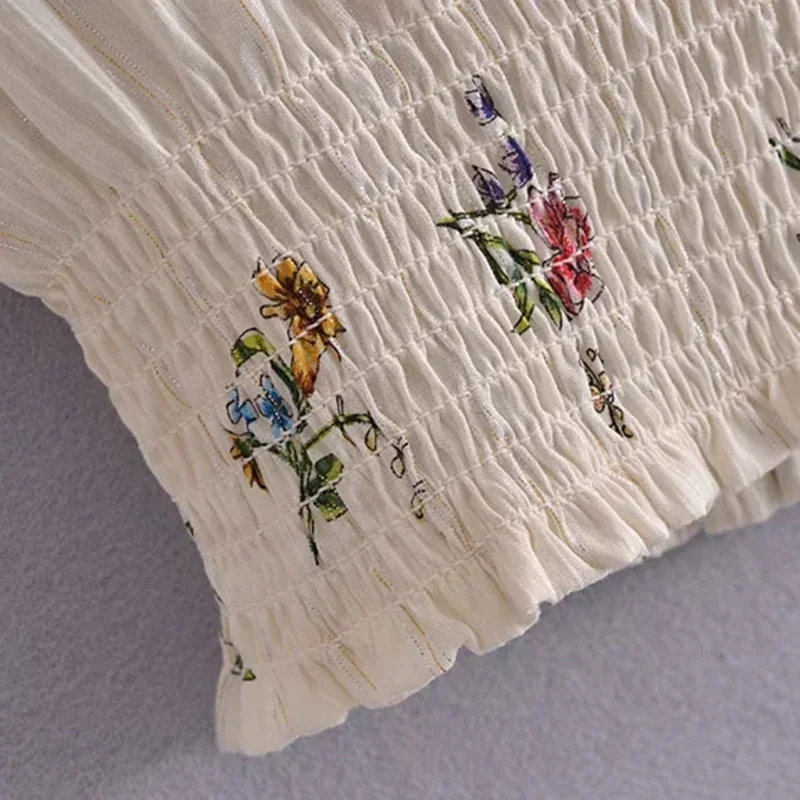 

Spring 2021 Women's Blouses Cropped Top Mujer Blusas Floral Printing Shirts Long Sleeves Cuat Chic Slim Clothes Vintage Sweet Za