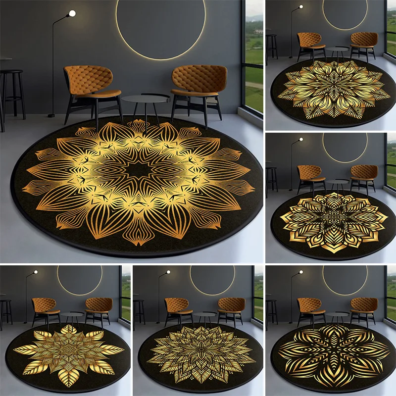 

Round Carpet Ethnic Style Golden Diamond Velvet Carpet Living Room Coffee Table Bedroom Non-slip Carpet Office Decoration Carpet