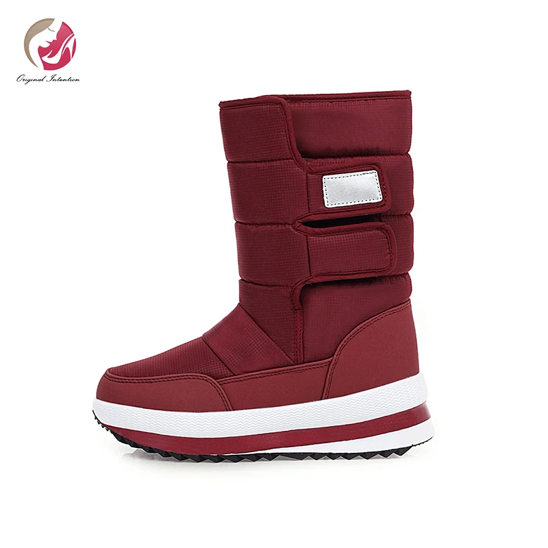 

Original Intention Stylish Winter Boots Ankle Boots Woman Hook and Loop Flats Round Toe Keep Warm Shoes Woman Black Comfortable