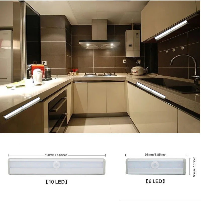 

6/10 LEDs PIR LED Motion Sensor Light Cupboard Wardrobe Bed Lamp LED Under Cabinet Night Light for Home Closet Kitchen Sconce