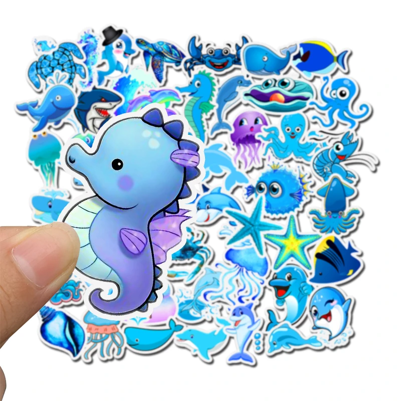 Pegatinas de dibujos animados de animales marinos para ni&ntilde;os, pegatina de bicicleta impermeable, para port&aacute;til, TV, nevera, 49 Uds./Set-2