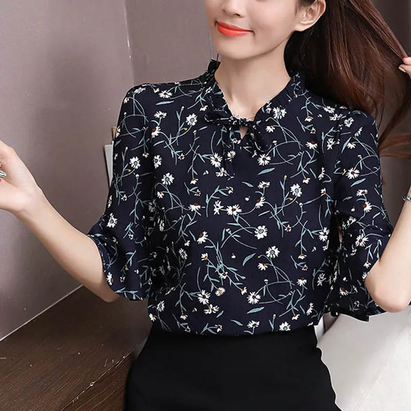 Женская шифоновая блузка с длинным рукавом и цветочным принтом топы для лета TC21 |