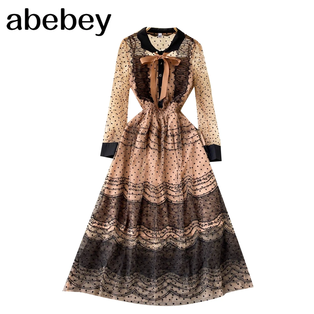 Женское Сетчатое платье миди в горошек элегантное платье-трапеция во