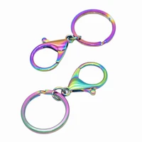 35mm rainbow swivel clasp with key ring split rings lanyard snap hook spring clip snap hook lobster clasp for bag keychain 4pcs